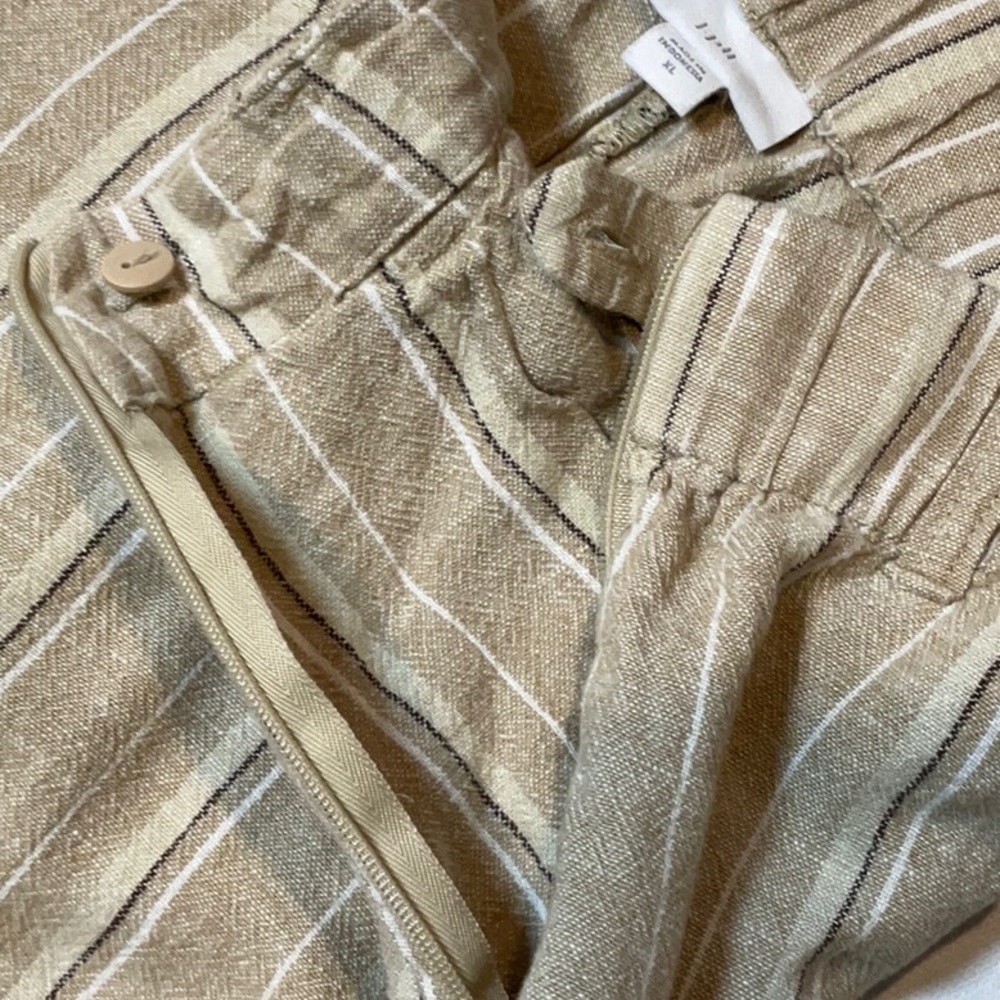 J. Jill Striped Wide Leg Pants in Olive Green and Cream capri - Picture 5 of 7